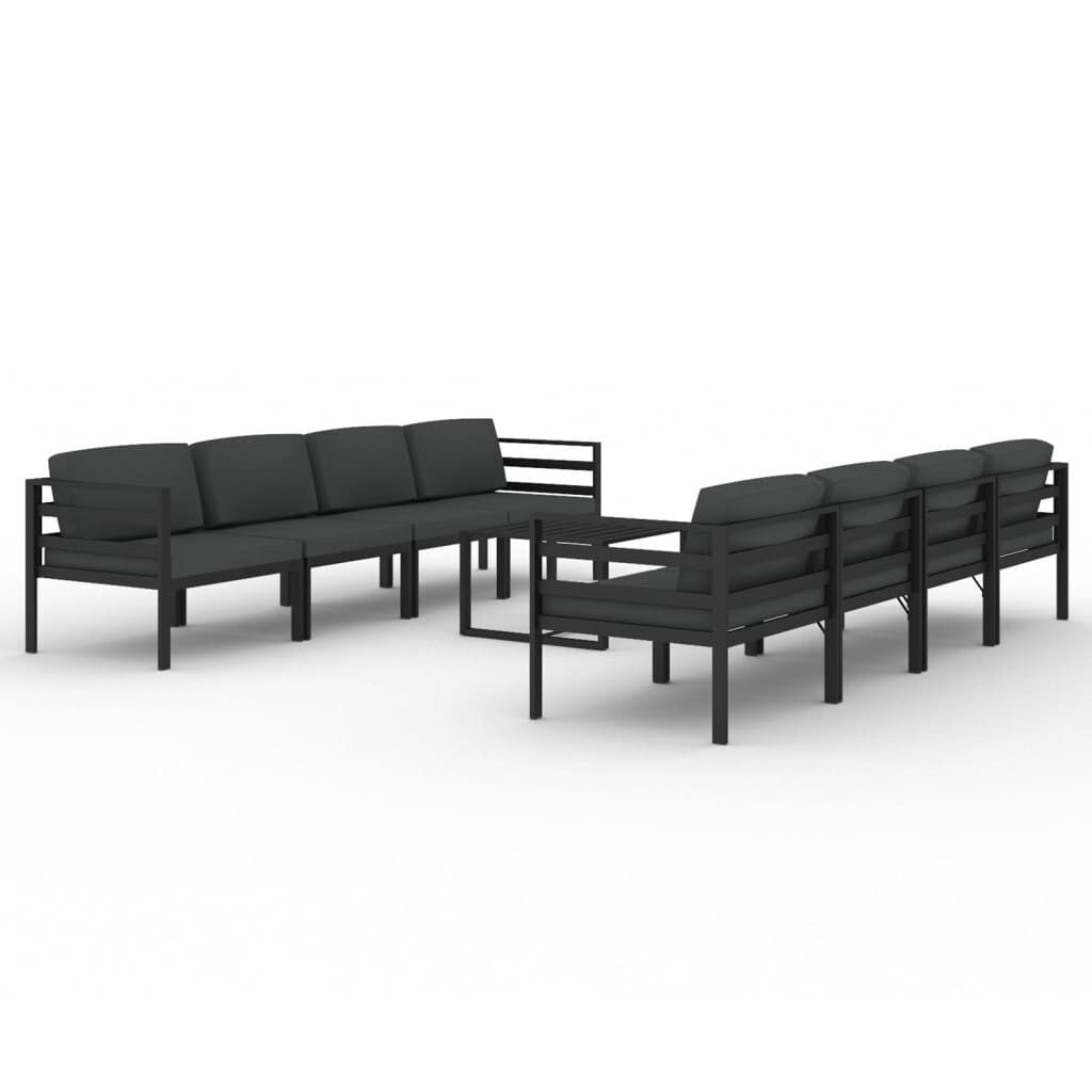 Set muebles de jardín 9 pzas y cojines aluminio gris antracita vidaxl