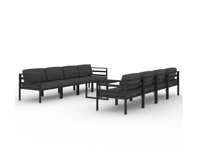 Set muebles de jardín 9 pzas y cojines aluminio gris antracita vidaxl