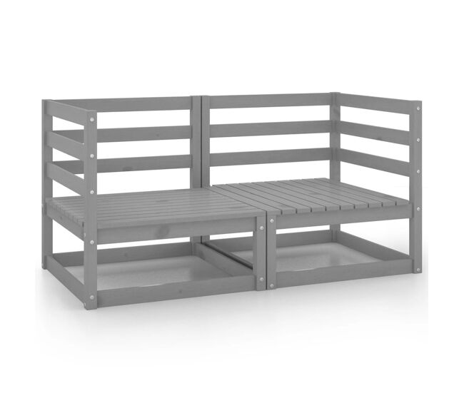 Vidaxl sofás de esquina de jardín 2 uds madera maciza de pino gris