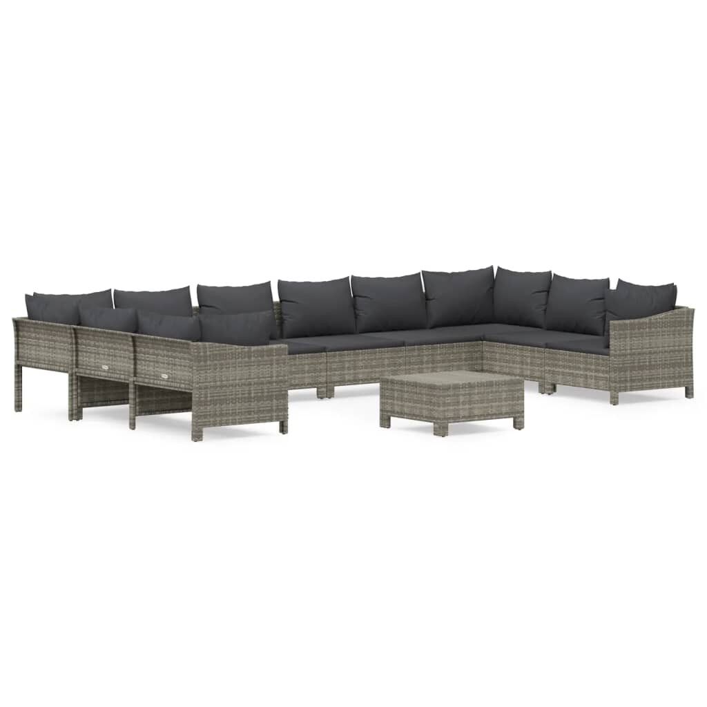 Set de muebles de jardín 11 pzas y cojines ratán sintético gris vidaxl