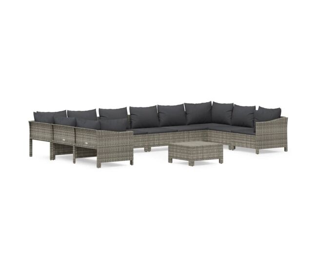 Set de muebles de jardín 11 pzas y cojines ratán sintético gris vidaxl