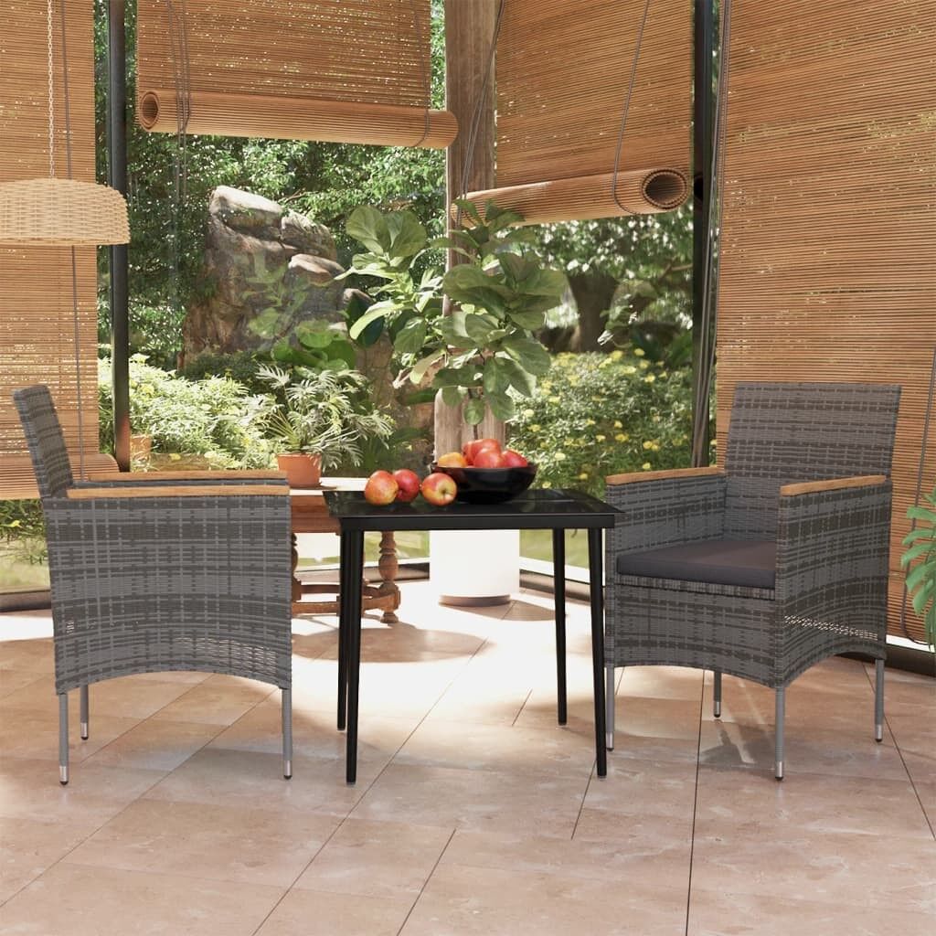 Juego de comedor para jardín 3 piezas con cojines gris y negro vidaxl