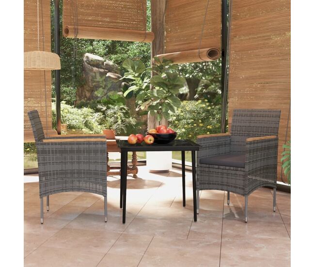 Juego de comedor para jardín 3 piezas con cojines gris y negro vidaxl