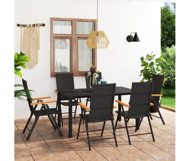 Juego de comedor para jardín 7 piezas negro y marrón vidaxl
