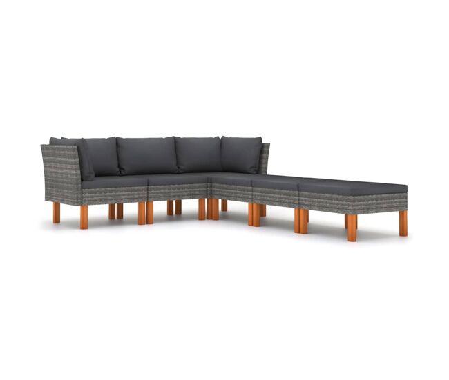Set de muebles de jardín 6 pzas y cojines ratán sintético gris vidaxl