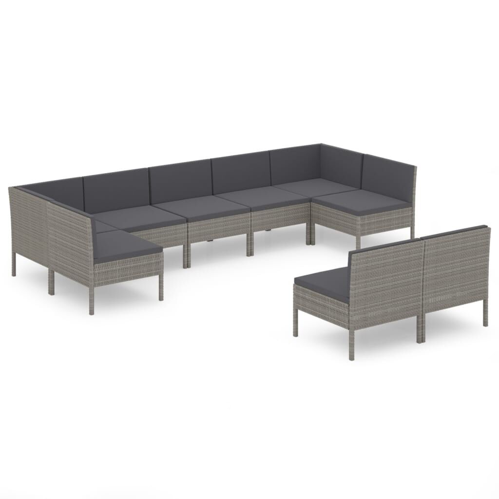 Set de muebles de jardín 9 plazas y cojines ratán sintético