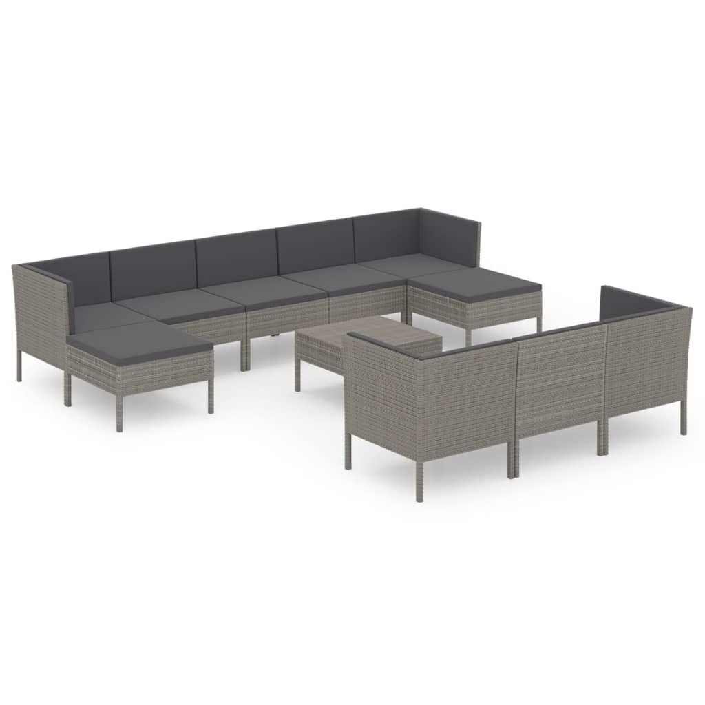 Set de muebles de jardín 11 plazas y cojines ratán sintético