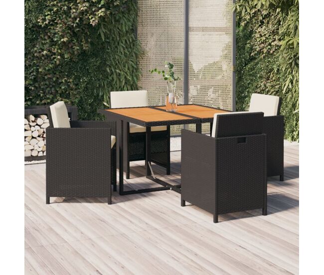 Juego comedor jardín 5 pzas con cojines ratán sintético negro vidaxl