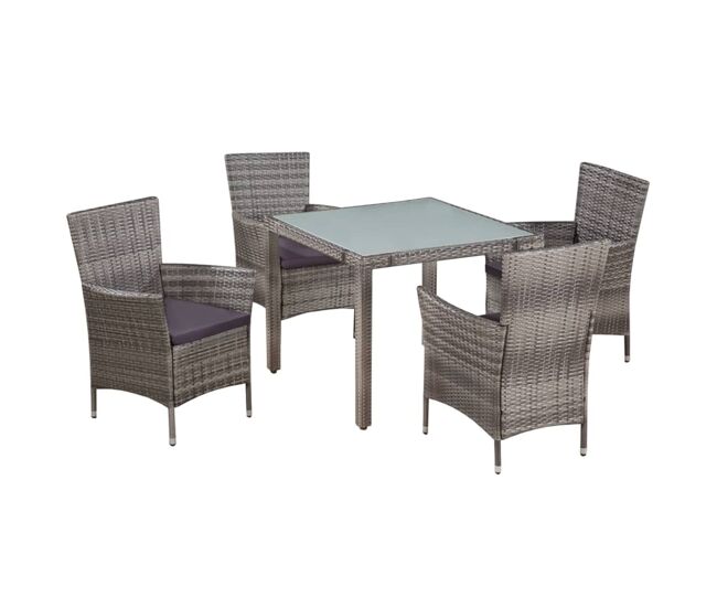 Set de comedor de jardín 5 pzas y cojines ratán sintético gris vidaxl