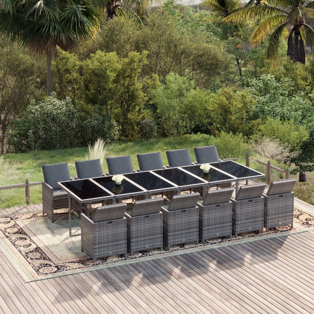 Set comedor jardín 13 pzas con cojines ratán sintético gris vidaxl