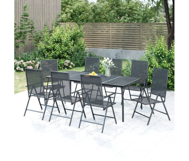 Juego de comedor de jardín 9 piezas acero gris antracita vidaxl