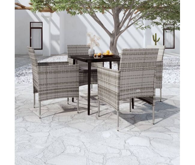 Juego de comedor para jardín 5 piezas con cojines gris y negro vidaxl
