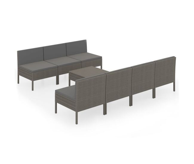 Set de muebles de jardín 8 pzas y cojines ratán sintético gris vidaxl