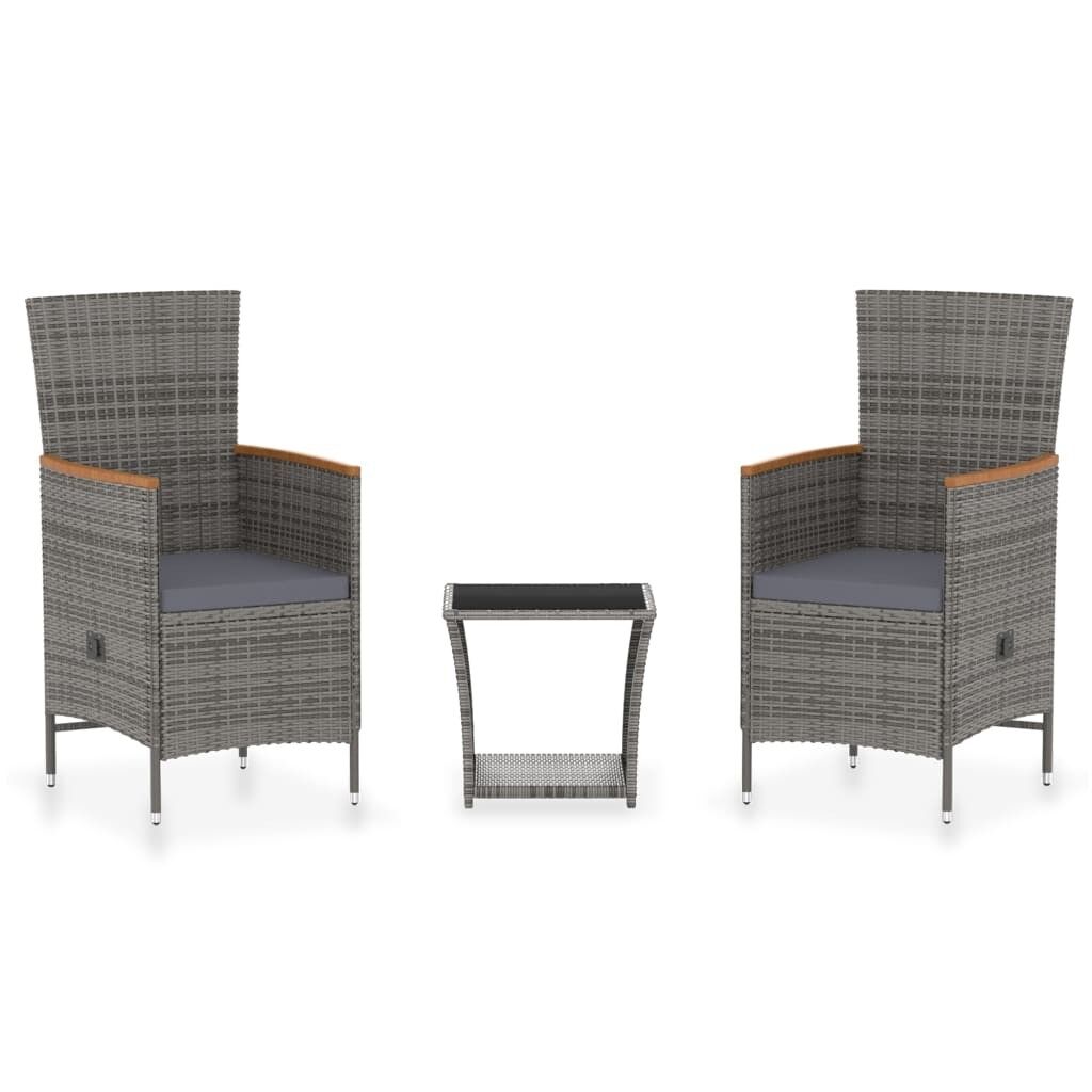 Set de muebles de jardín 3 pzas y cojines ratán sintético gris vidaxl