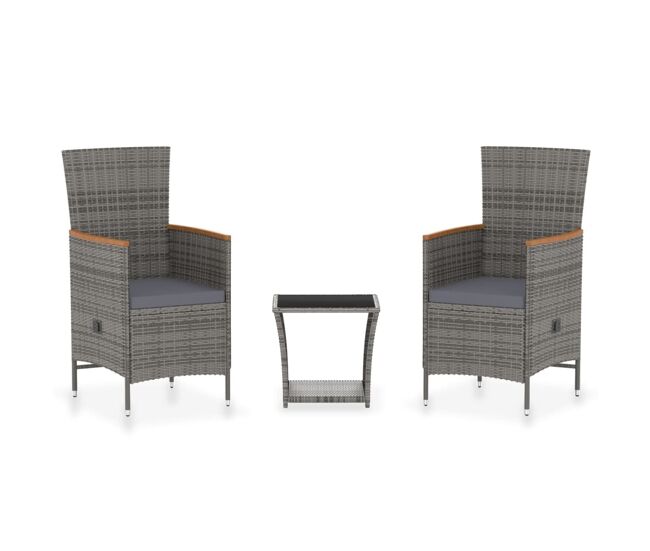 Set de muebles de jardín 3 pzas y cojines ratán sintético gris vidaxl