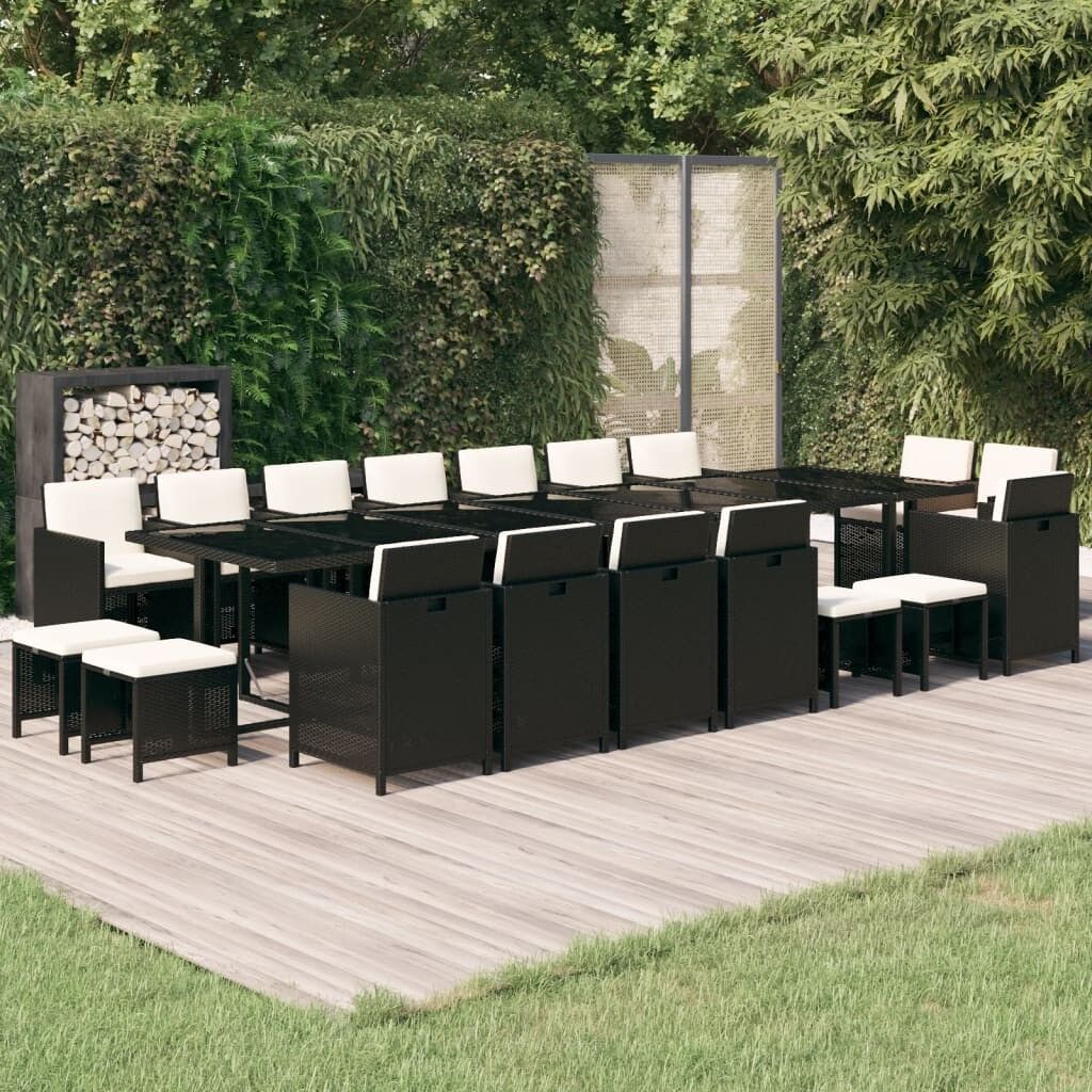 Set comedor de jardín 19 pzas con cojines ratán sintético negro vidaxl