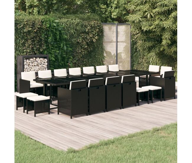Set comedor de jardín 19 pzas con cojines ratán sintético negro vidaxl