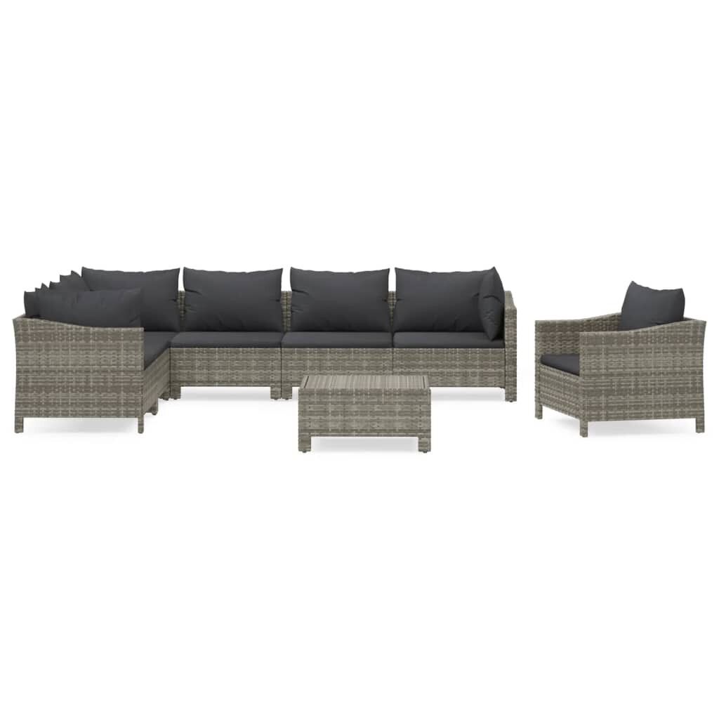 Set de muebles de jardín 8 plazas y cojines ratán sintético