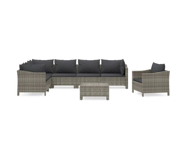 Set de muebles de jardín 8 pzas y cojines ratán sintético gris vidaxl