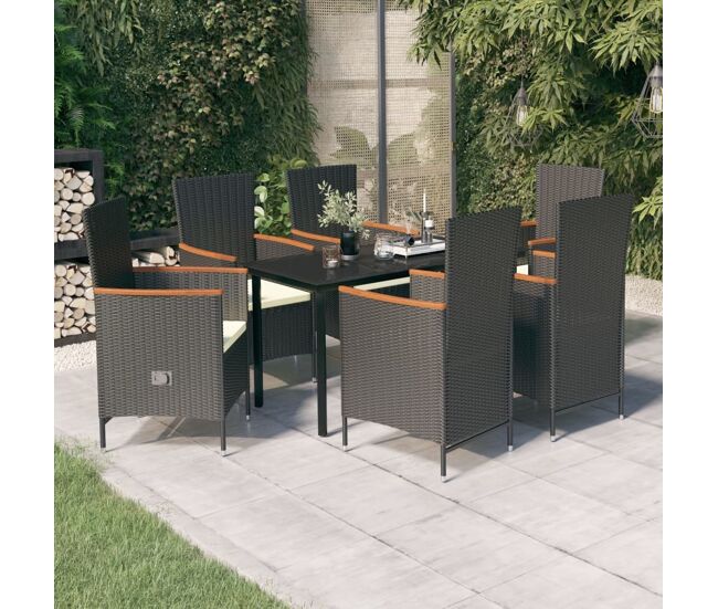 Juego de comedor de jardín 7 piezas con cojines negro vidaxl