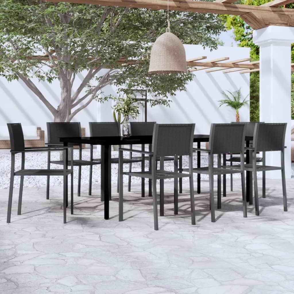 Juego de comedor para jardín 9 piezas negro vidaxl