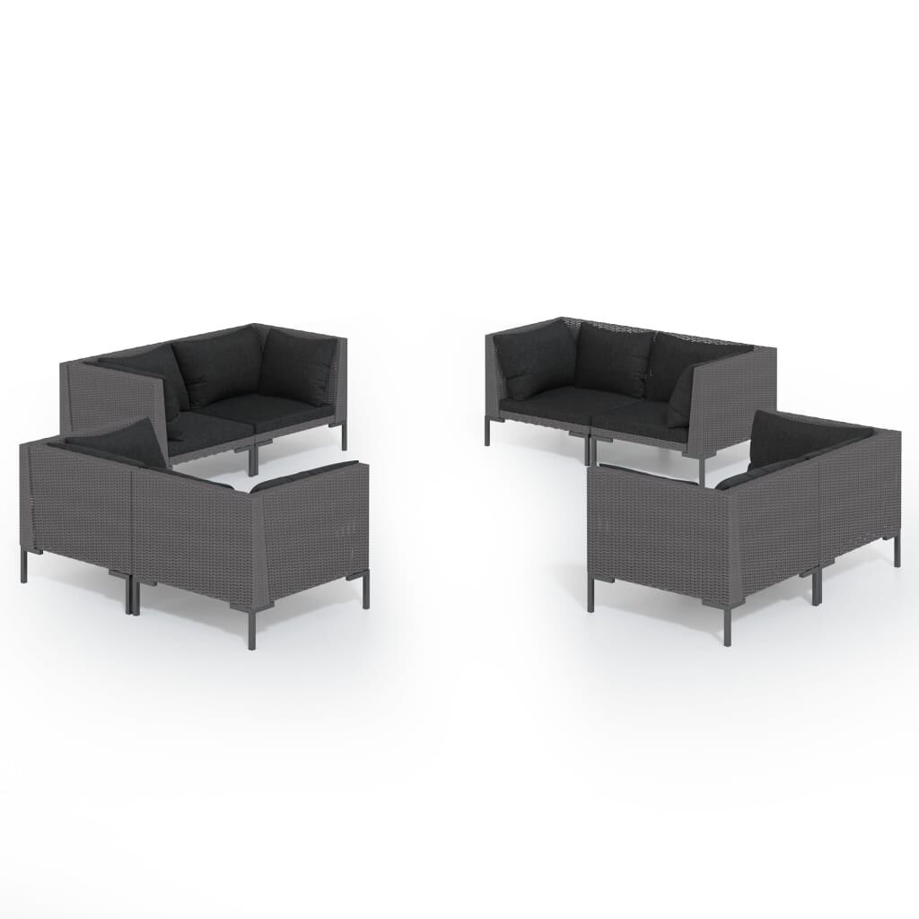 Set muebles jardín 8 pzas y cojines ratán sintético gris oscuro vidaxl