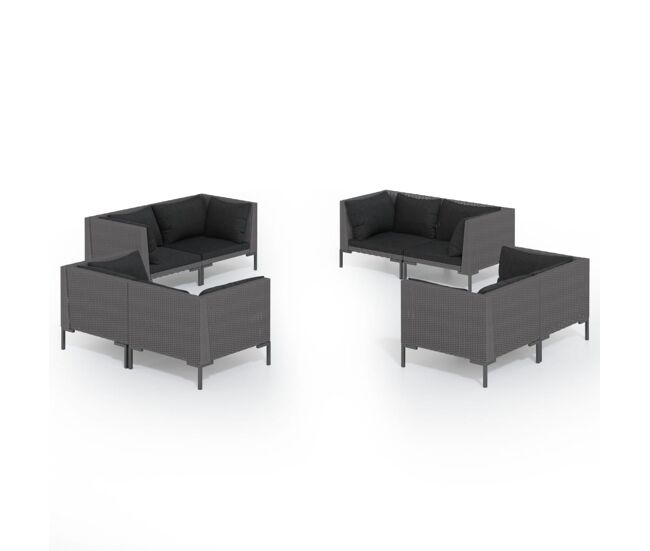 Set muebles jardín 8 pzas y cojines ratán sintético gris oscuro vidaxl