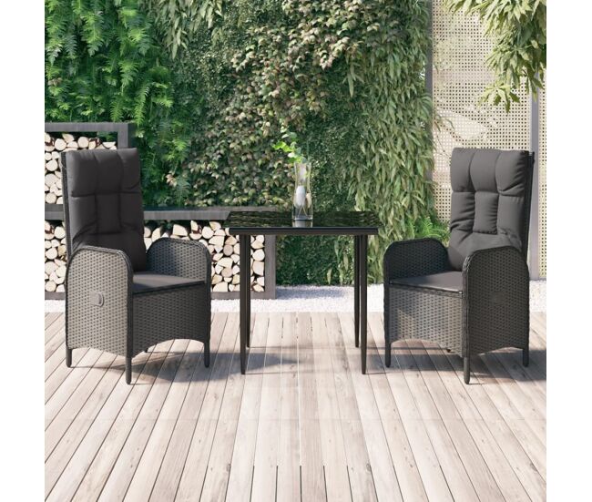 Set comedor de jardín 3 pzas con cojines ratán sintético negro vidaxl