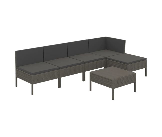Set de muebles de jardín 6 pzas y cojines ratán sintético gris vidaxl