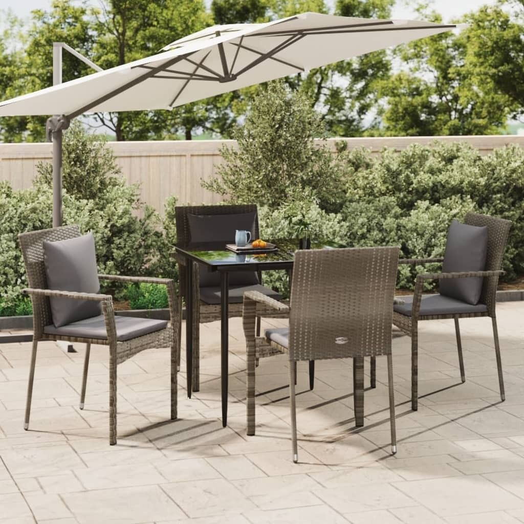 Set comedor jardín 5 pzas y cojines ratán sintético negro gris vidaxl