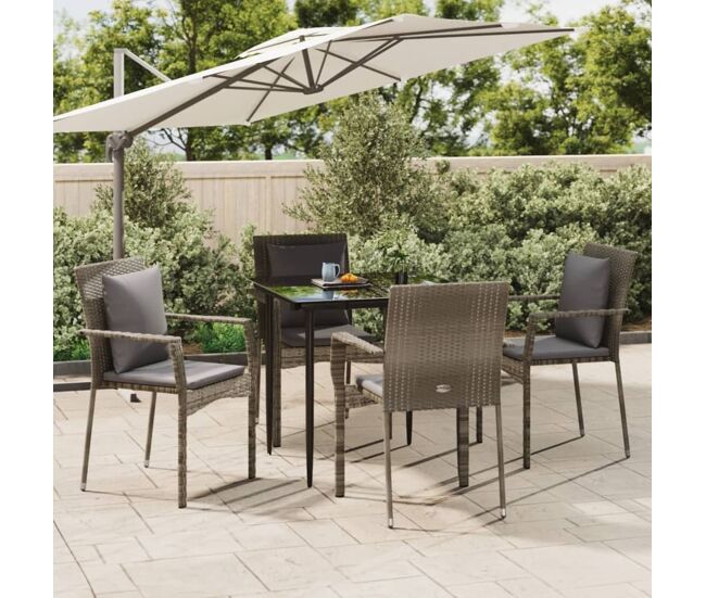 Set comedor jardín 5 pzas y cojines ratán sintético negro gris vidaxl