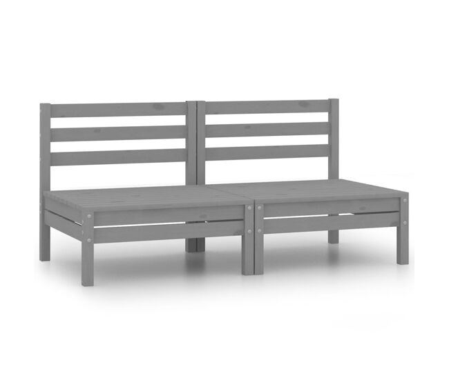 Vidaxl sofás central de jardín 2 unidades gris madera maciza de pino