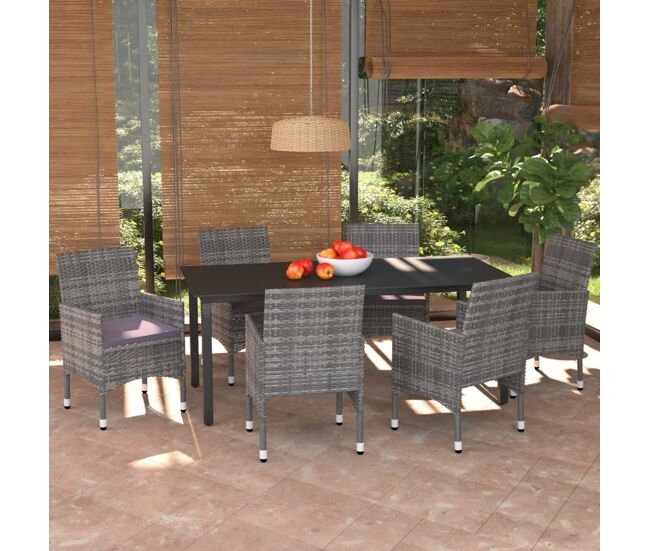 Set de muebles jardín 7 pzas con cojines ratán sintético gris vidaxl