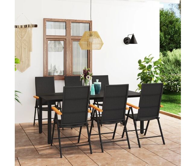 Juego de comedor para jardín 7 piezas negro y marrón vidaxl