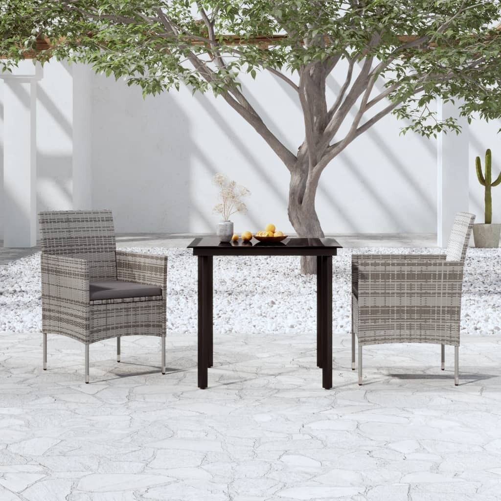 Juego de comedor para jardín 3 piezas con cojines gris y negro vidaxl