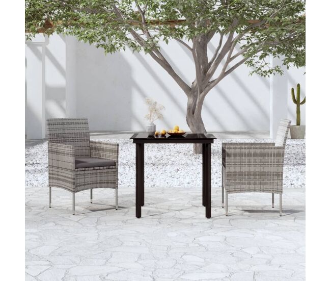 Juego de comedor para jardín 3 piezas con cojines gris y negro vidaxl
