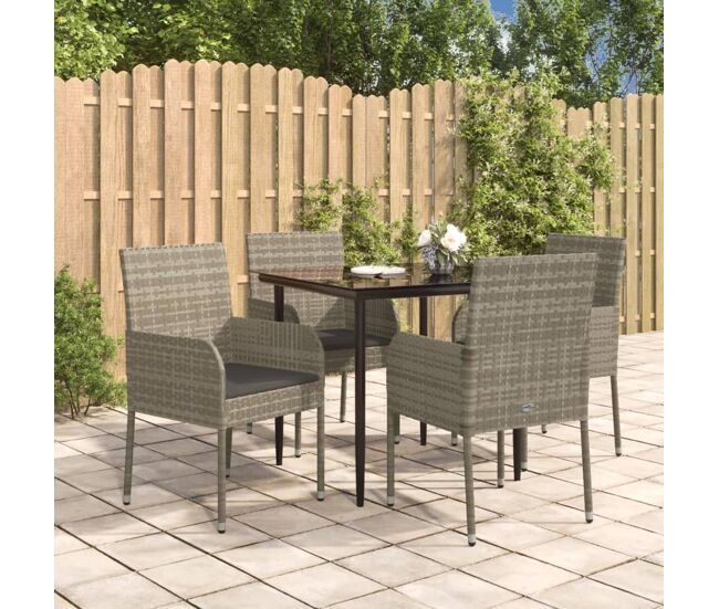 Set comedor jardín 5 pzas y cojines ratán sintético negro gris vidaxl