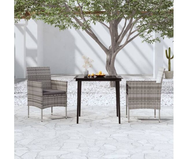 Juego de comedor para jardín 3 piezas con cojines gris y negro vidaxl