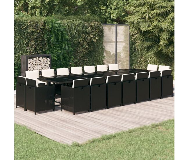 Set comedor de jardín 19 pzas con cojines ratán sintético negro vidaxl