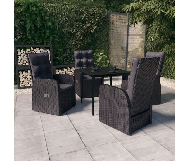 Juego de comedor de jardín 5 piezas con cojines negro vidaxl