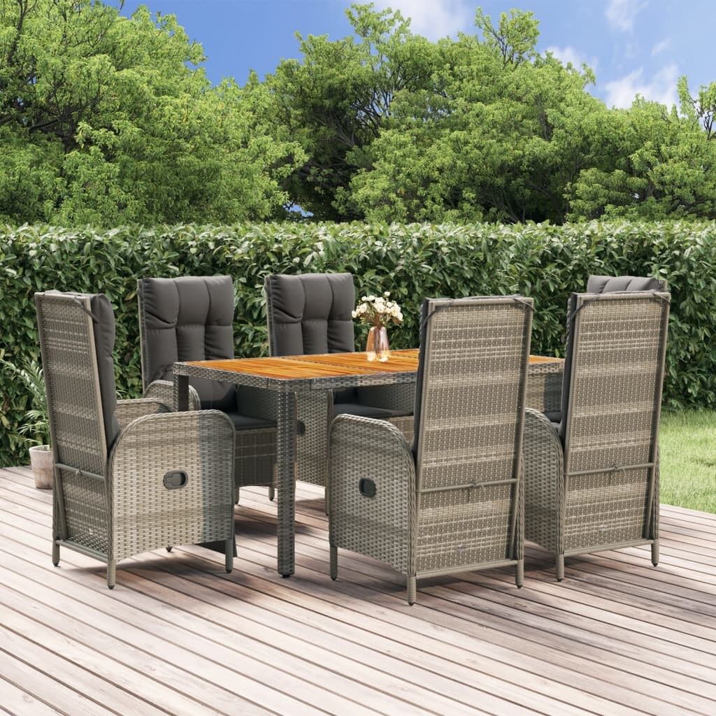 Set comedor jardín 7 pzas y cojines ratán sintético gris vidaxl