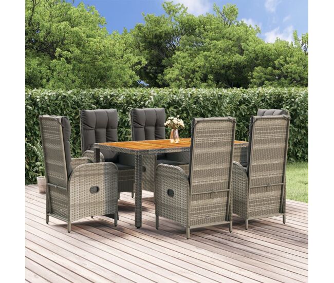 Set comedor jardín 7 pzas y cojines ratán sintético gris vidaxl