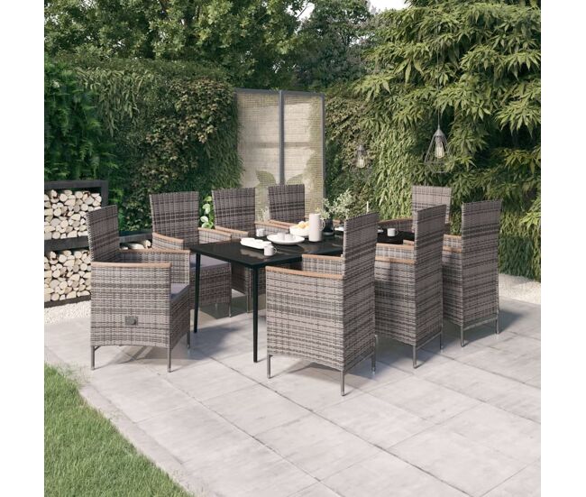 Juego de comedor para jardín 9 piezas con cojines gris vidaxl