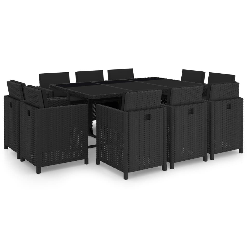 Set comedor de jardín 11 piezas y cojines ratán sintético negro vidaxl