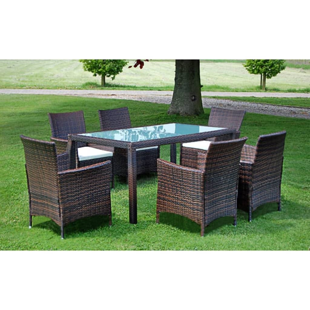 vidaXL Set comedor de jardín 9 piezas y cojines ratán sintético Marron