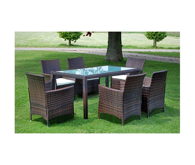 Set comedor de jardín 7 piezas y cojines ratán sintético marrón vidaxl