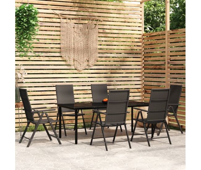 Juego de comedor para jardín 7 piezas negro vidaxl