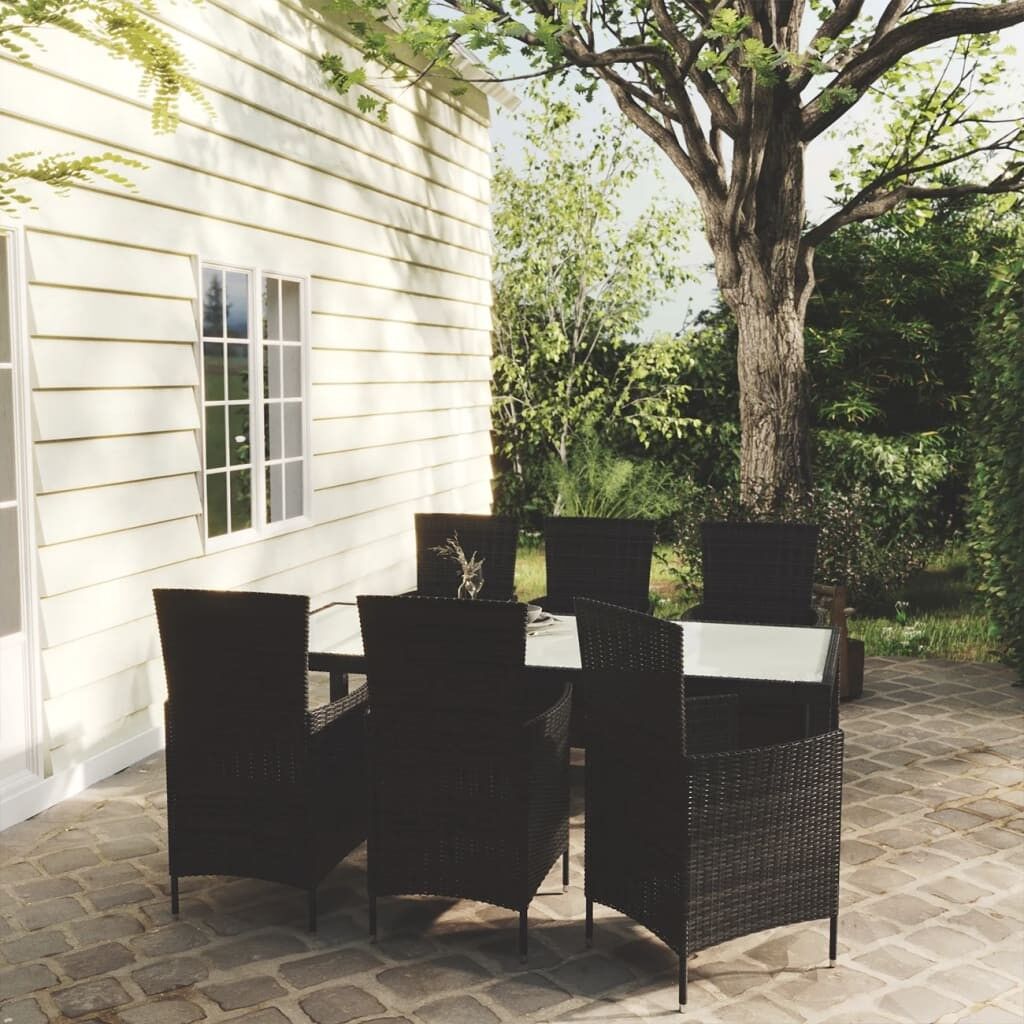 Juego de comedor exterior 7 pzas con cojines ratán negro vidaxl