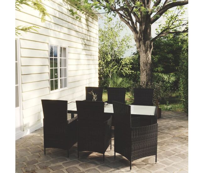 Juego de comedor exterior 7 pzas con cojines ratán negro vidaxl