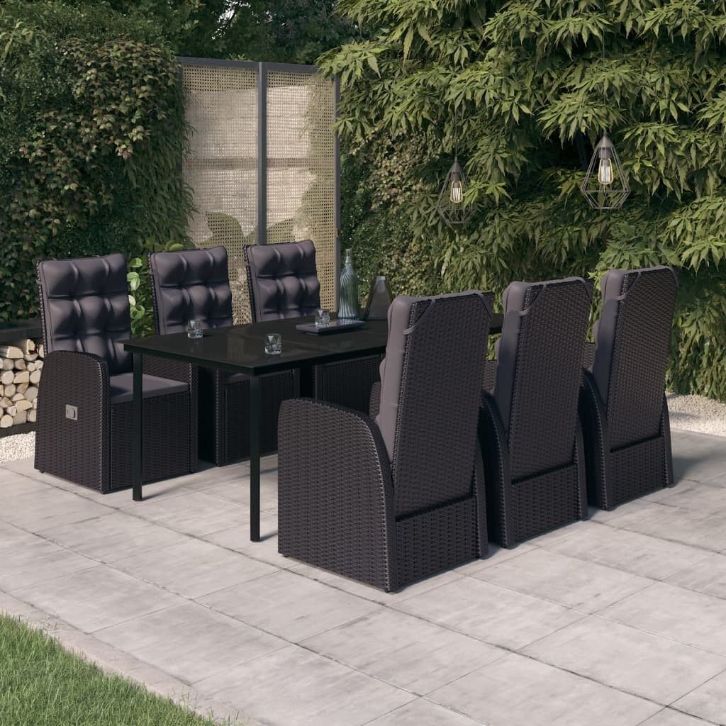Juego de comedor de jardín 7 piezas con cojines negro vidaxl